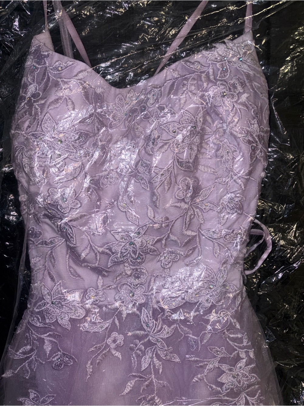 Source Unknown Lavender Lace Spaghetti-Strap Prom Dress